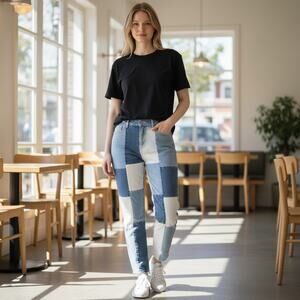 PacSun Jean Patch On Blue Mom High Rise Women 27 (sz 4) Hippie MP Hobo Festival